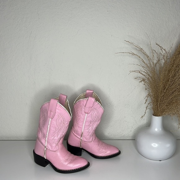 Old West Pink Childrens Girls Corona Leather J Toe Cowboy Western Boots Size 8.5 - Picture 4 of 17
